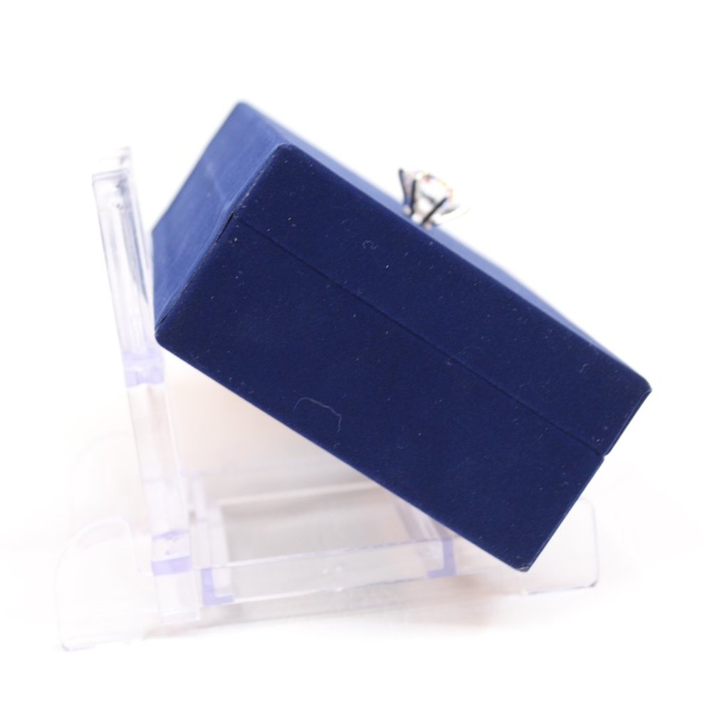 Navy Blue Velveteen Trinket Box Lined Hinged Lid Ring Holder Faux Diamond Handle - Picture 4 of 6